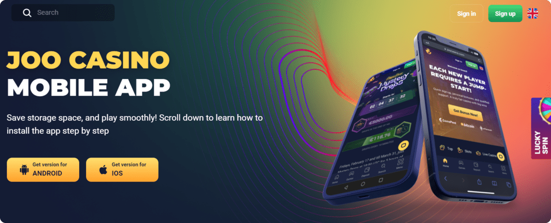 Mobile app interface for Joob Casino, featuring games and user-friendly navigation on a smartphone screen.