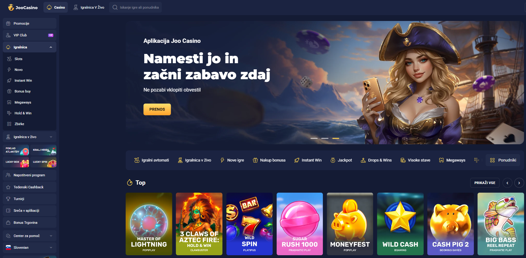 Casino website displayed on a computer screen, showcasing games and promotions available for online players.